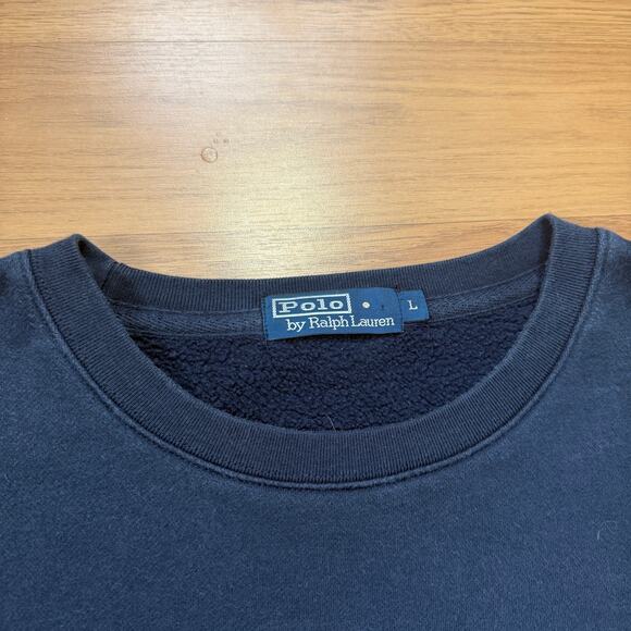 Vintage 90's Polo Ralph Lauren Navy Blue Crewneck Pullover Sweatshirt Sz Large - Picture 6 of 7